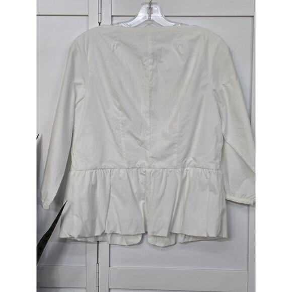 Pendleton White Emb Dot Cotton 3/4 Sleeve Button Down Balloon Hem Blouse Size 10 - Picture 7 of 7
